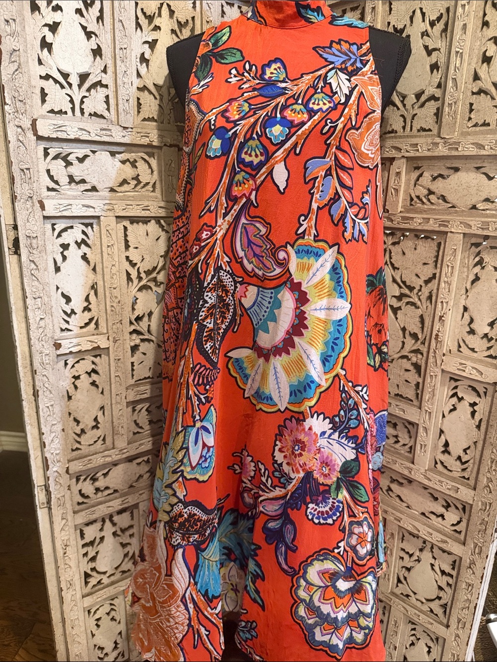 Maeve Anthropologie Orange Floral A-Line Maxi Skirt 100% Silk